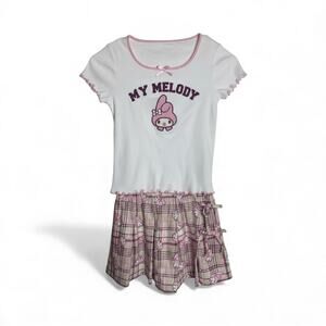 Girls' Sanrio My Melody Ribben Graphic T & Plaid Side Tie Skort - M
